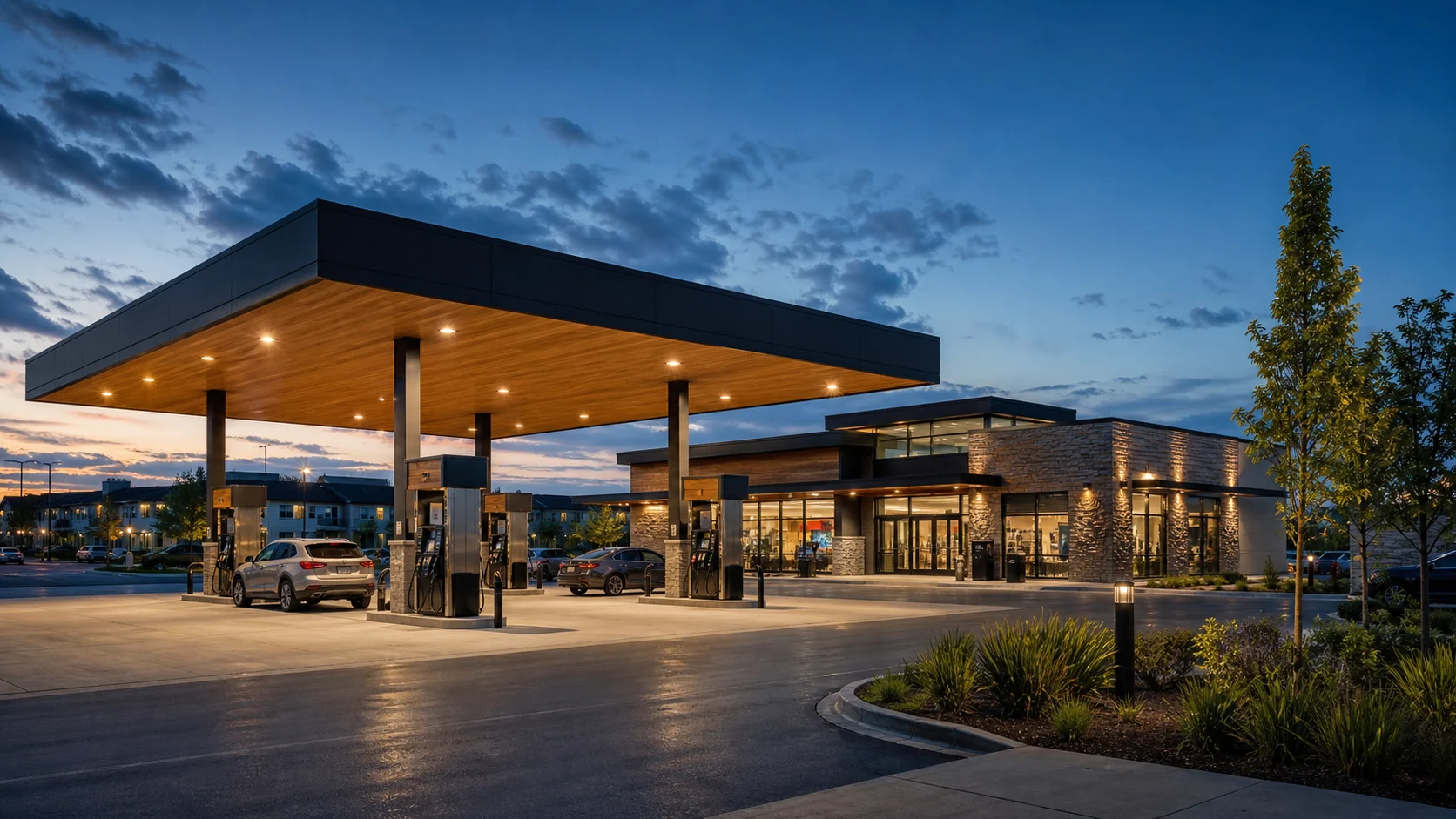 Proposed modern neighborhood gas station and convenience building